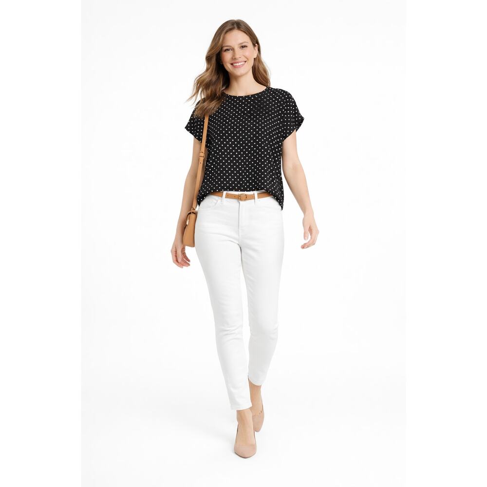 Options Polka Dot Blouse Sz 10 Black White Top Crown Ivy Jeans 10R